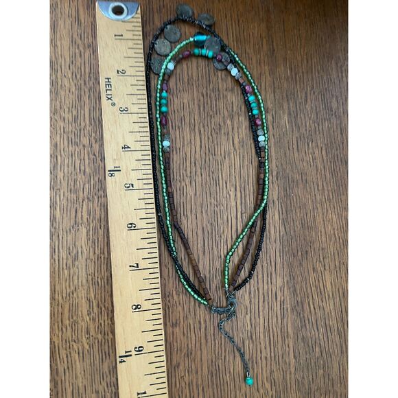 Vintage Bead Turquoise Boho 3 Strand Necklace Bohemian 16" - Picture 6 of 6